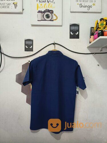 Kaos Polo Rodhos Valentino Biru Navy Big Logo Kantong