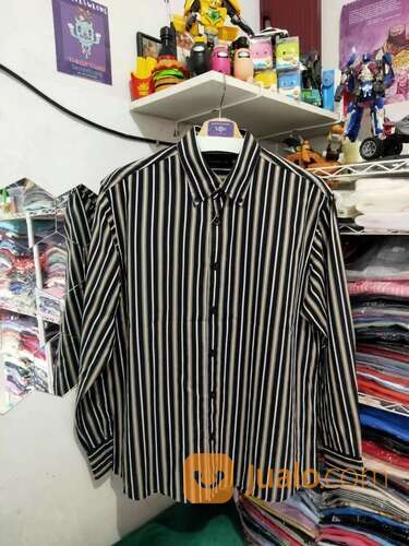Kemeja Katun Mind Bridge Garis Garis Hitam Abu Coklat