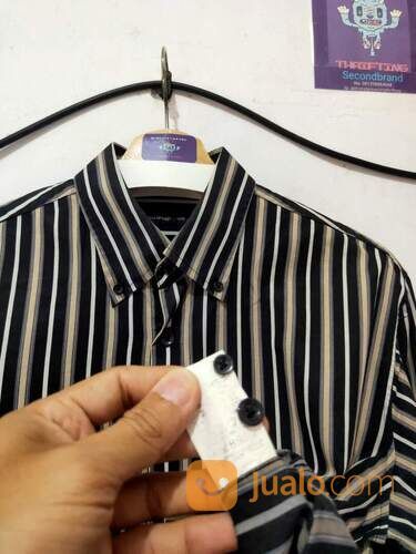 Kemeja Katun Mind Bridge Garis Garis Hitam Abu Coklat