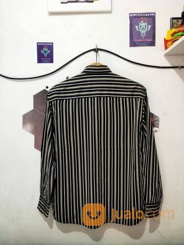 Kemeja Katun Mind Bridge Garis Garis Hitam Abu Coklat