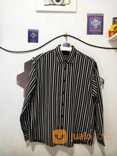 Kemeja Katun Mind Bridge Garis Garis Hitam Abu Coklat