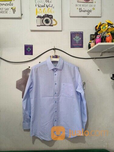 Kemeja Katun Herrbon Biru Muda Polos Kantong