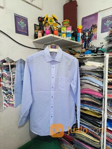 Kemeja Katun Herrbon Biru Muda Polos Kantong