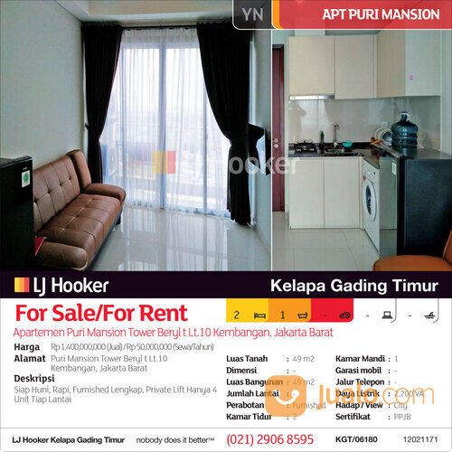 Apartemen Puri Mansion Tower Beryl t Lt.10 Kembangan, Jakarta Barat