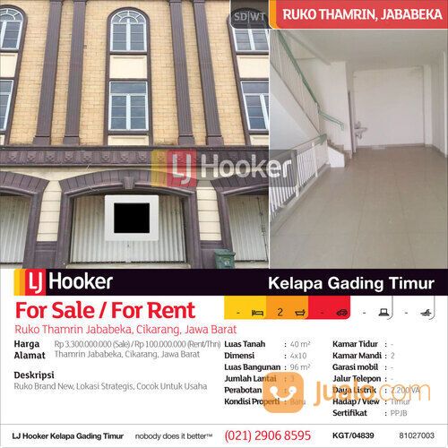 Ruko Ruko Thamrin Jababeka, Cikarang, Bekasi, Jawa Barat