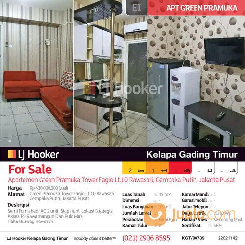 Apartemen Green Pramuka Tower Fagio Lt.10 Rawasari, Cempaka Putih, Jakarta Pusat