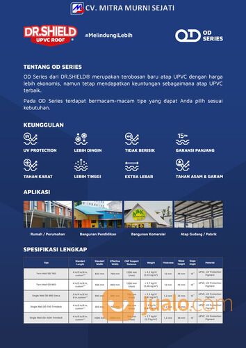 Atap UPVC Gelombang Dr Shield Singlewall OD-1000 panjang 4 Meter