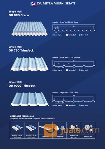 Atap UPVC Gelombang Dr Shield Singlewall OD-1000 panjang 4 Meter