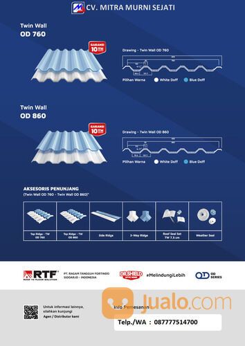 Atap UPVC Gelombang Dr Shield Singlewall OD-1000 panjang 4 Meter