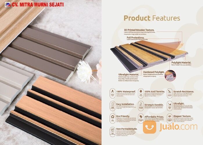 Dinding WPC Balian Wall Panel Triangle Double Bar solid kayu