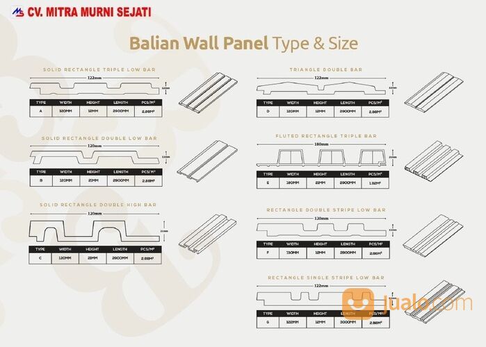 Dinding WPC Balian Wall Panel Triangle Double Bar solid kayu