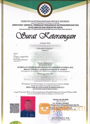 Jasa Pelatihan Operator Izin Alat Reach Stacker Dan Vibratory Roller Compactor