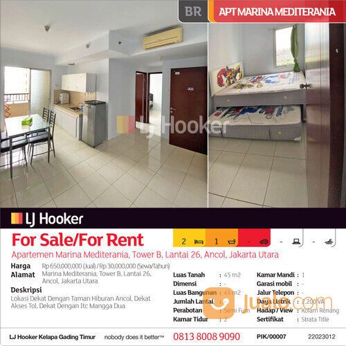 Apartemen Marina Mediterania, Tower B, Lantai 26, Ancol, Jakarta Utara