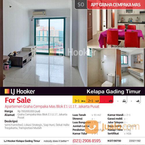Apartemen Graha Cempaka Mas Blok E1 Lt.17, Jakarta Pusat