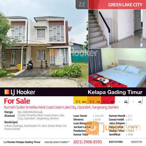 Rumah Cluster Amerika West Coast Green Lake City, Cipondoh, Tangerang, Banten