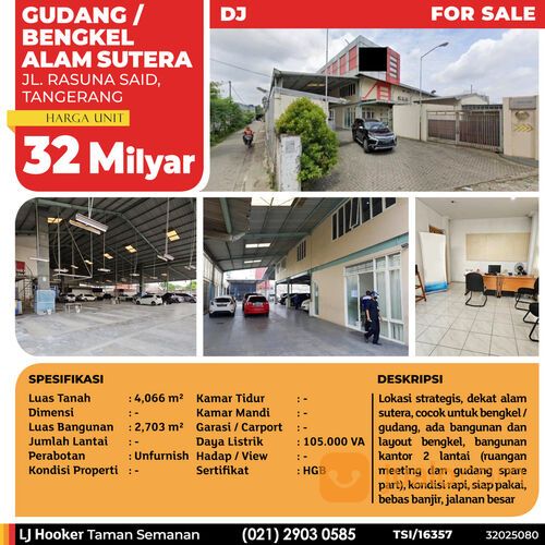 Gudang / Bengkel Alam Sutera, Tangerang, 4.066 m², HGB (TSI/16357)