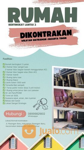 Rumah Dikontrakan 2 lantai Wilayah Pisangan Baru Matraman Jakarta Timur Siap huni
