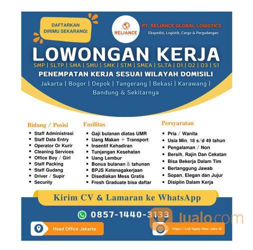LOWONGAN KERJA - DIBUTUHKAN SEGERA Lulusan SMP SMA SMK Sederajat
