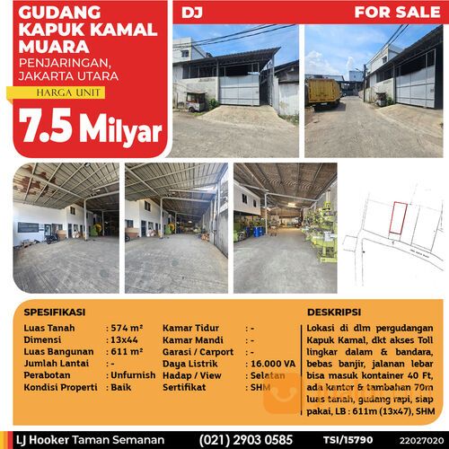 TURUN HARGA!! Gudang Kapuk Kamal Muara, Penjaringan, 13x44 m², SHM (TSI/15790)