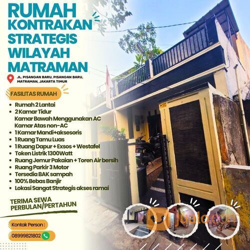 Rumah 2 lantai dikontrakan Siap Huni Wilayah Pisangan Baru Matraman Jakarta Timur