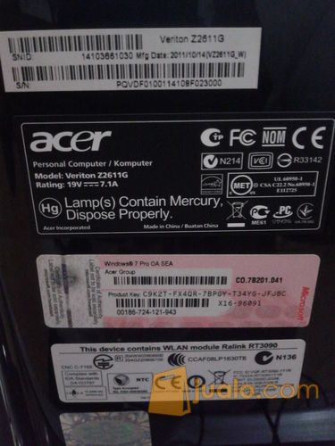 ALL IN ONE ACER Z2611G INTEL CORE i5 2400S @2.50GHZ 500GB DVD WABCAM TOUCHSCREEN