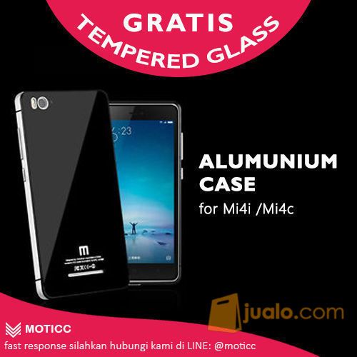 Alumunium Back Cover Case Mi4i Mi 4i Mi4c Mi 4c + Tempered Glass