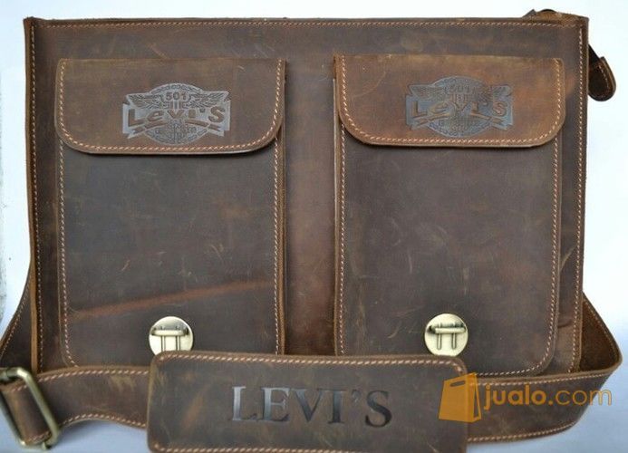 Tas Kerja Pria Branded Levis Crazyhorse cokelat Bahan Kulit sapi asli full up