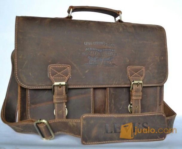 Tas Kerja Pria Branded Levis Crazyhorse cokelat Bahan Kulit sapi asli full up