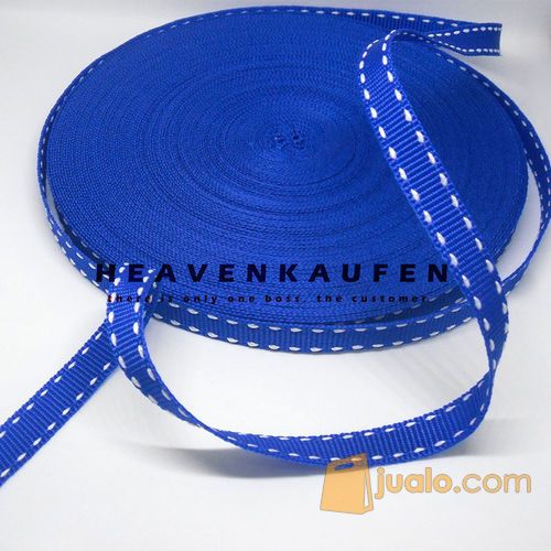 Tali Lebar 1 cm Warna Biru Garis Putih