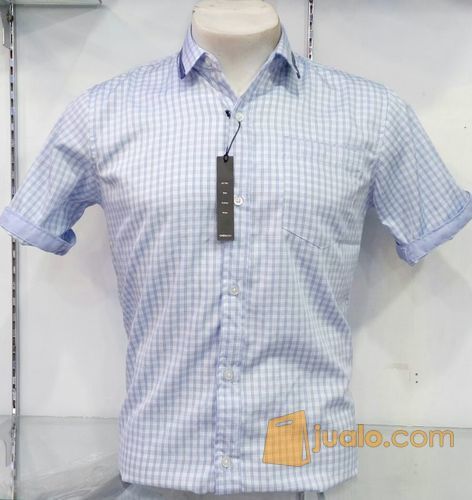 Kemeja Pria Fashion Slimfit Kotak Biru Lengan Pendek KPL-151