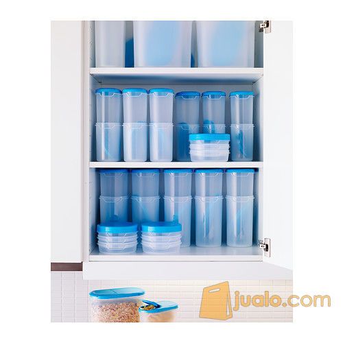 IKEA JAMKA Tempat makanan, set isi 4, putih transparan, biru