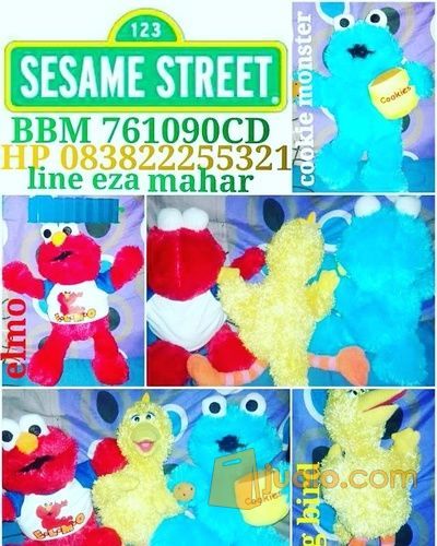 Boneka Si ELMO, Monster Cookies & Big Bird, boneka film serial TV kabel The Sesame Street AKA Jalan Sesama