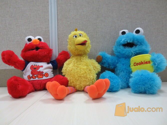 Boneka Si ELMO, Monster Cookies & Big Bird, boneka film serial TV kabel The Sesame Street AKA Jalan Sesama