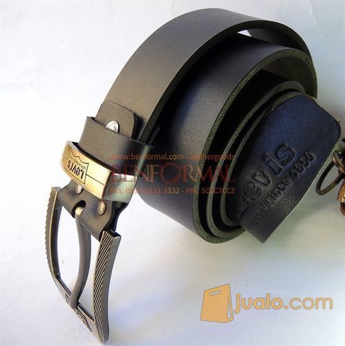 Ikat Pinggang Pria Kulit Asli Levi's 501, Sabuk Kulit Tebal Selapis