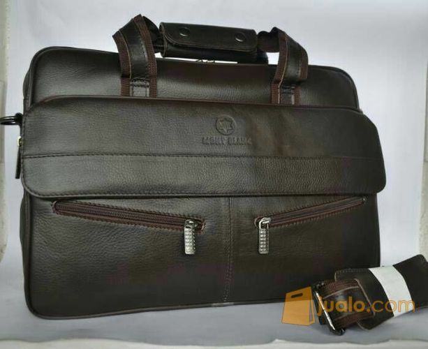 Tas Kerja Kantor Pria Full Kulit Sapi Asli Polos Halus Montblanc Hitam