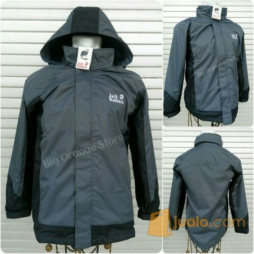 Jaket Gunung Outdoor Waterproof Jack Wolfskin silver-black