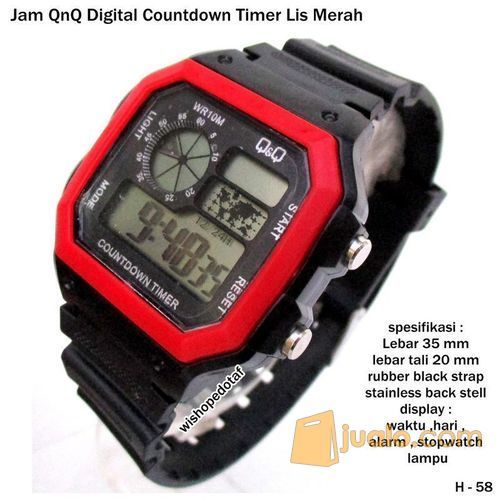 jam tangan QnQ digital countdown timer list merah full set
