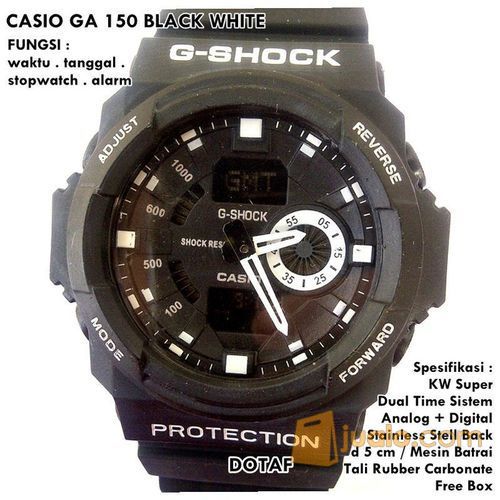 JAM CASIO G-SHOCK GA 150 DUAL TIME BLACK WHITE KW SUPER