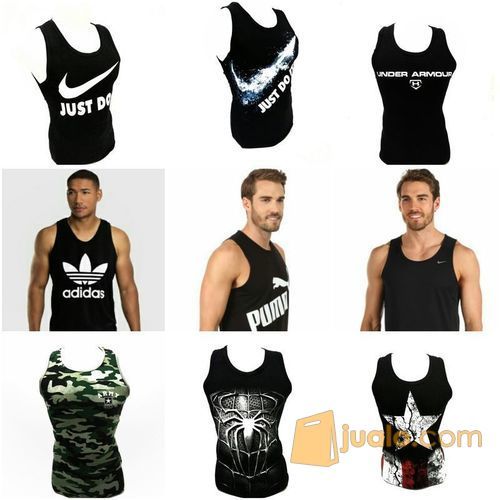 Baju kaos singlet tanktop santai gym fitness bali heineken beer cowok