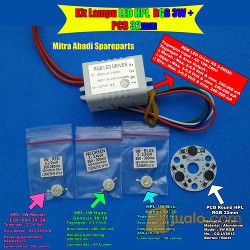 Kit Complete Lampu LED HPL RGB 3W/3 Watt + PCB 32mm