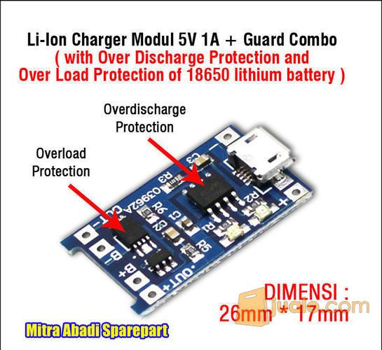 Li-Ion Charger modul TP4056 5V 1A + Guard Combo (Modul 03962A)
