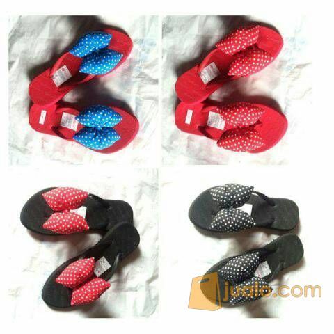 sandal sendal pita besar wanita cewe teplek flat jepit hitam pink mera