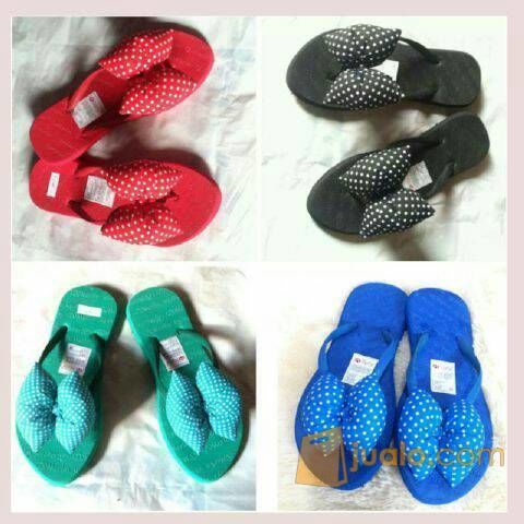 sandal sendal pita besar wanita cewe teplek flat jepit hitam pink mera