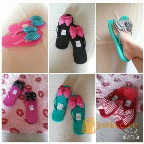 sandal sendal pita besar wanita cewe teplek flat jepit hitam pink mera