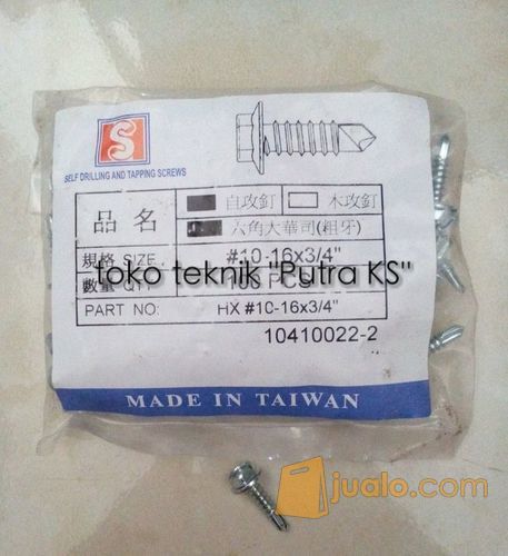 Baut Baja Ringan / Baut Roofing Ukuran #10x3/4 Isi 100Pcs