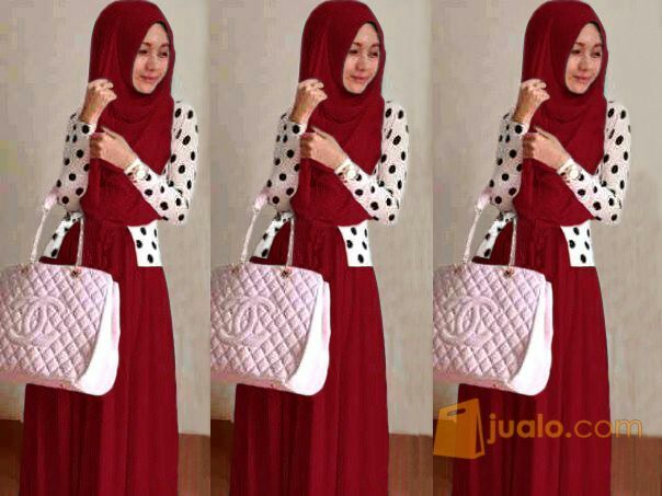 shereen set merah marun, baju muslim remaja terbaru gamis shiren maron
