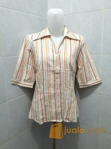 Kemeja Wanita - Katun Salur - Putih Orange Krem - 0009