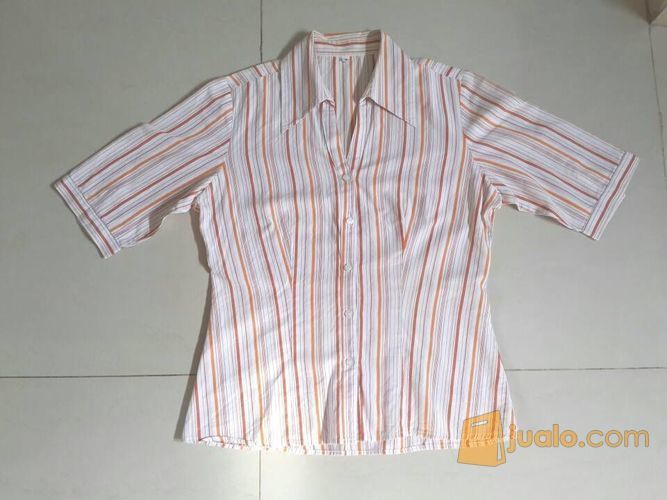 Kemeja Wanita - Katun Salur - Putih Orange Krem - 0009