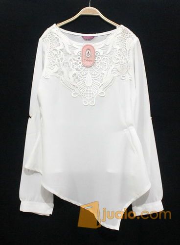 Atasan Renda Bordir|A6-138-Putih(All Size)|Baju Kerja|Baju Kantar