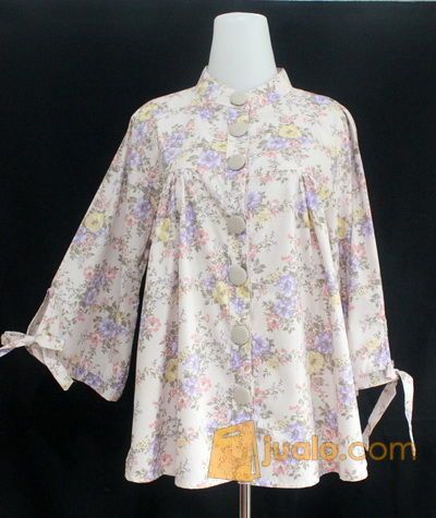 KEMEJA FLORAL KATUN JEPANG [A6-124-Krem] SIZE L BAHAN ADEM BAJU KANTOR
